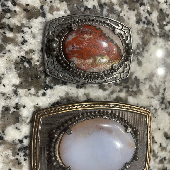 Vintage Style Decorative Buckle Set - Red and White Agate - Picture 6 of 7